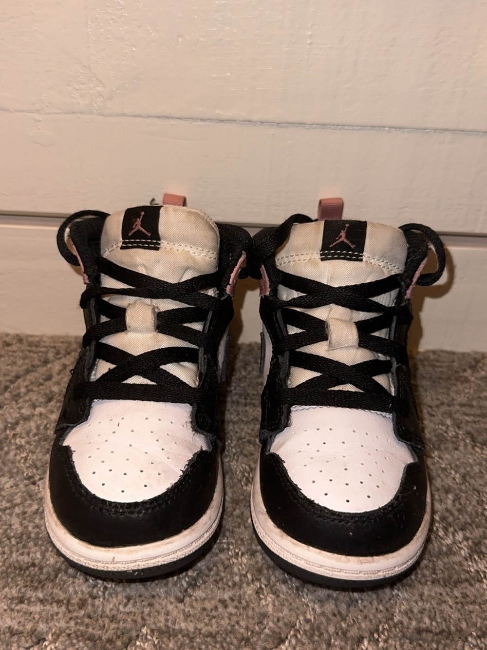 Jordan Kids Black White and Pink Mid-Top Sneakers